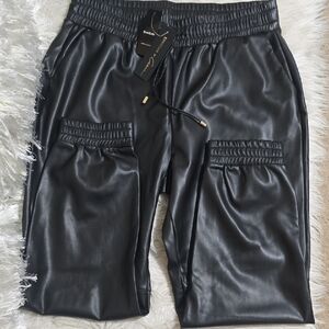 Bebe Black Vegan Leather Jogger Pants